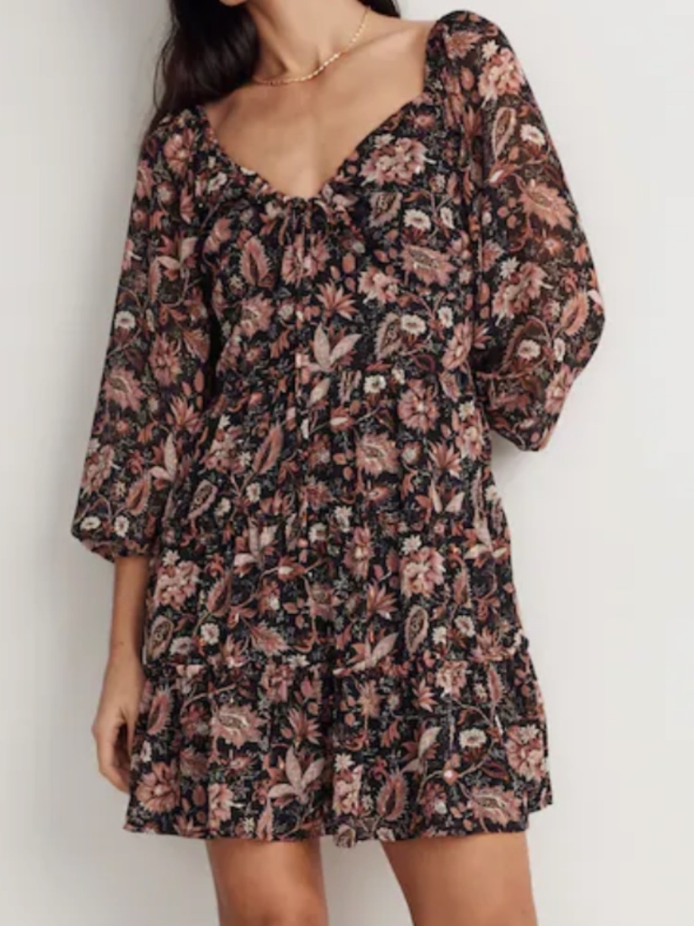 Amalia Tiered Mini Dress in Pampas Blooms floral - 2